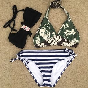 Tribal/Hibiscus Bikini Tops And Striped Bottom